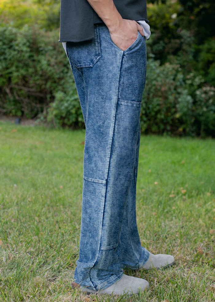 Back view of Indigo Patch Trouser on model