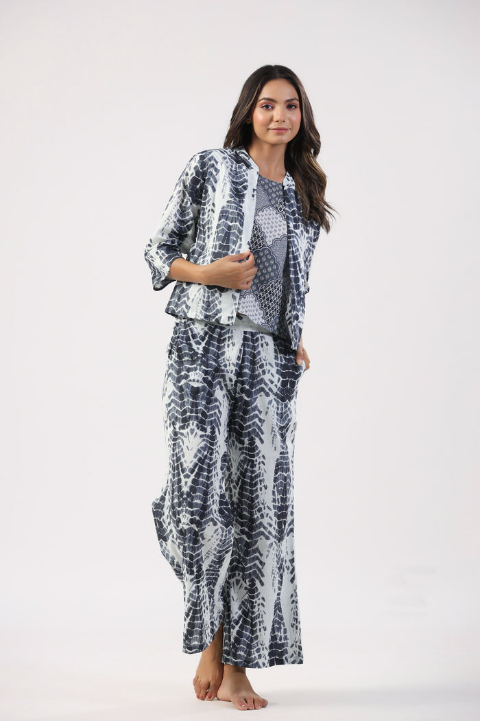Ink and Ivory Shibori Cotton Three Piece Set