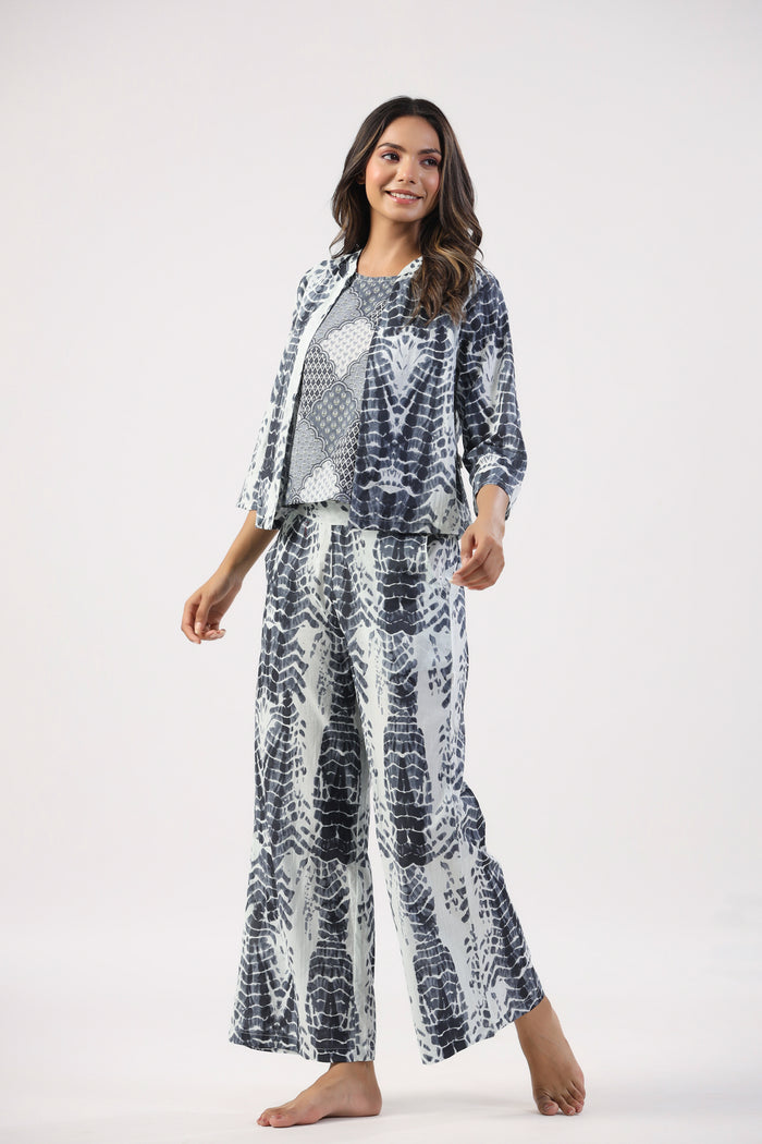 Ink and Ivory Shibori Cotton Three Piece Set