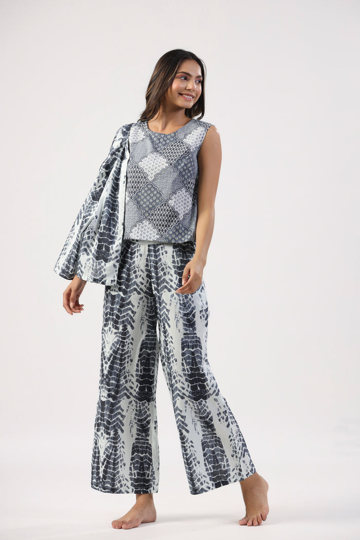 Ink and Ivory Shibori Cotton Three Piece Set