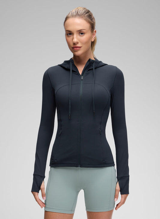 CRZ YOGA Women's Butterluxe Slim Fit Pocket Outerwear Full Zip Hoodies True Navy