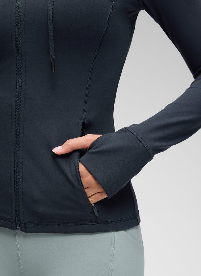 CRZ YOGA Women's Butterluxe Slim Fit Pocket Outerwear Full Zip Hoodies True Navy