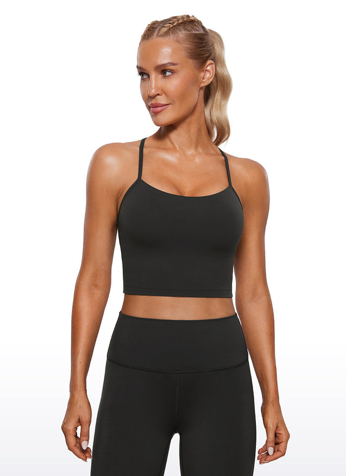 CRZ YOGA Womens Butterluxe Y Back Longline Sports Bras Crop Tank Top Light Army Green