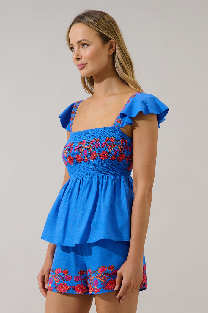 Isela Smocked Peplum Top Keizer Floral