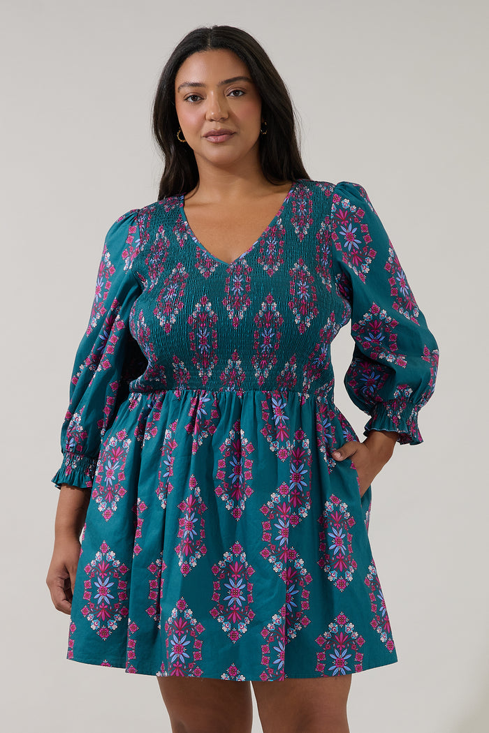 Isme Smocked Mini Dress Folklore Curve
