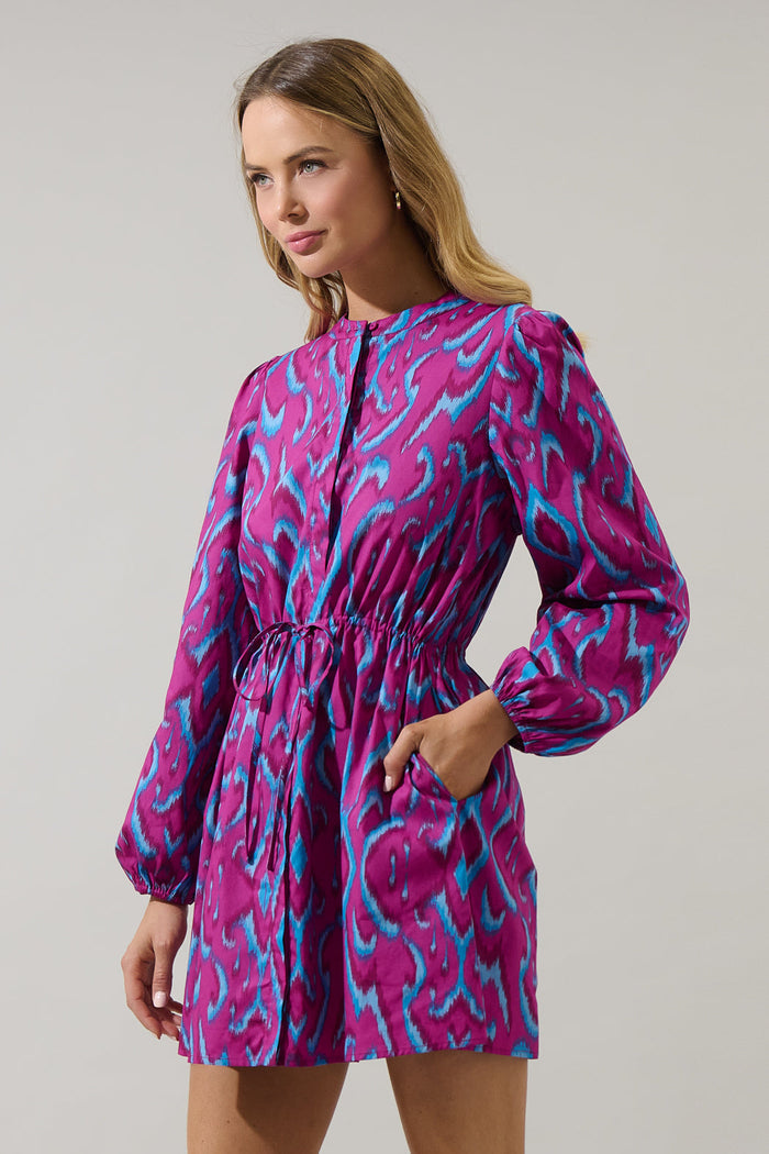 Ivani Abstract Luzma Drawstring Mini Dress