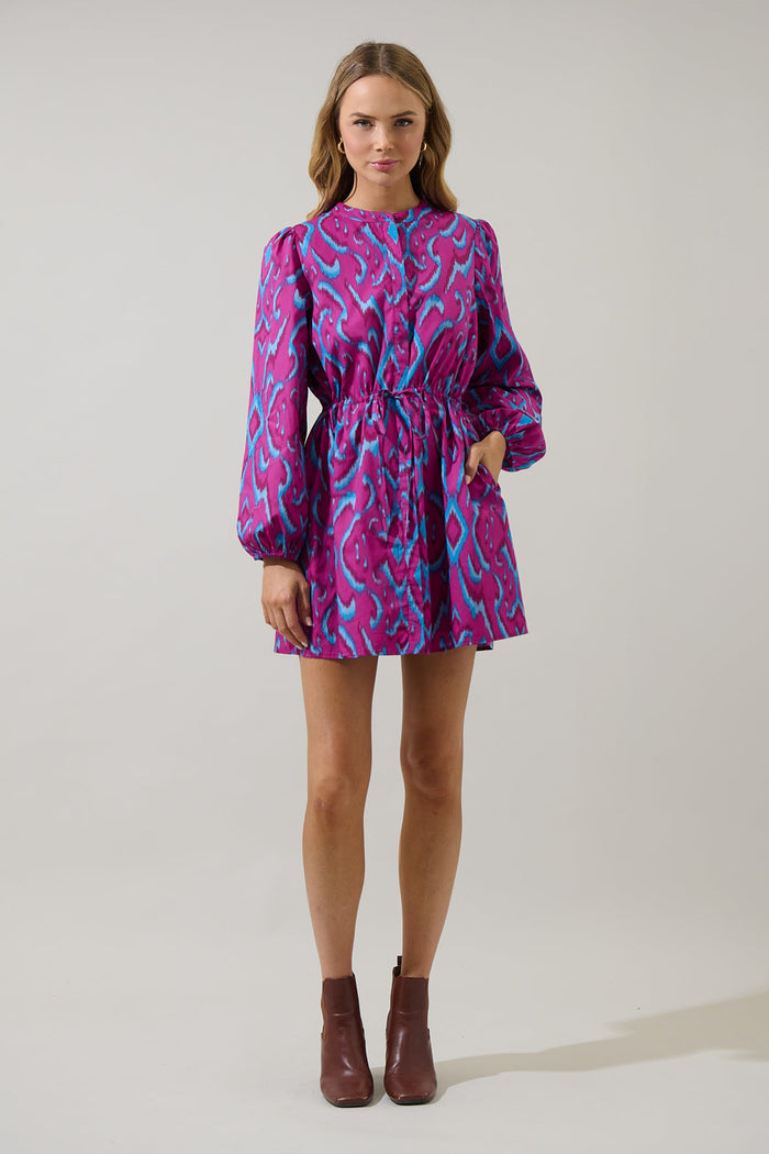 Ivani Abstract Luzma Drawstring Mini Dress