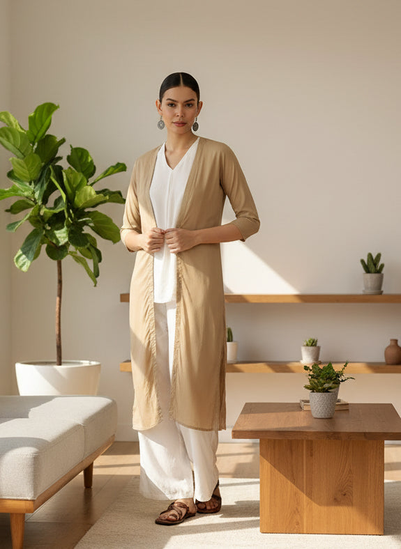 Ivory Tunic with Palazzos & Shrug, Co-Ords, co-ord set, 3 piece set, ethnic wear co-ord set, shrug set, ivory co-ord set