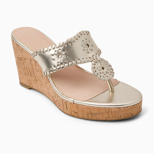 Jack Rogers High Wedge - Metallic Nappa - Platinum