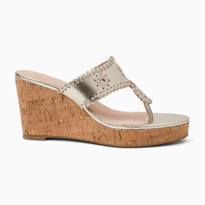 Jack Rogers High Wedge - Metallic Nappa - Platinum