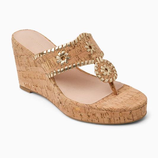 Jack Rogers High Wedge Cork/Metallic/Nappa - Cork/Gold