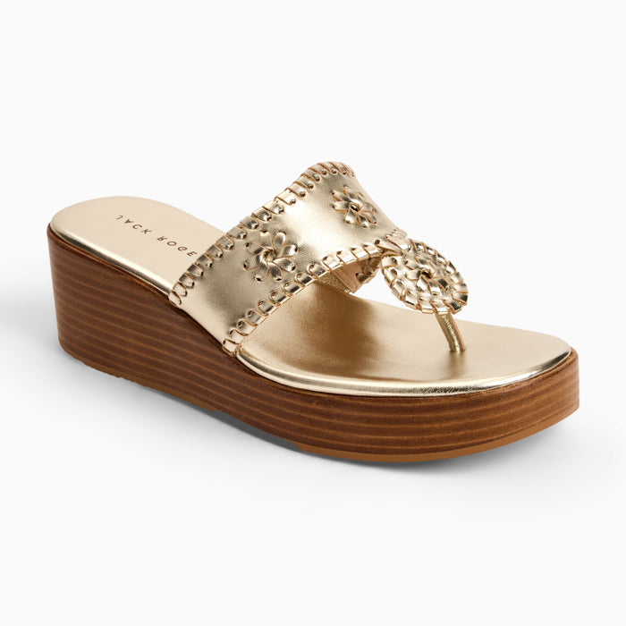 Jack Rogers Stacked Mid-Wedge - Metallic Nappa - Platinum