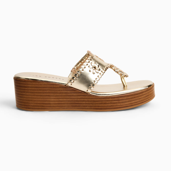 Jack Rogers Stacked Mid-Wedge - Metallic Nappa - Platinum
