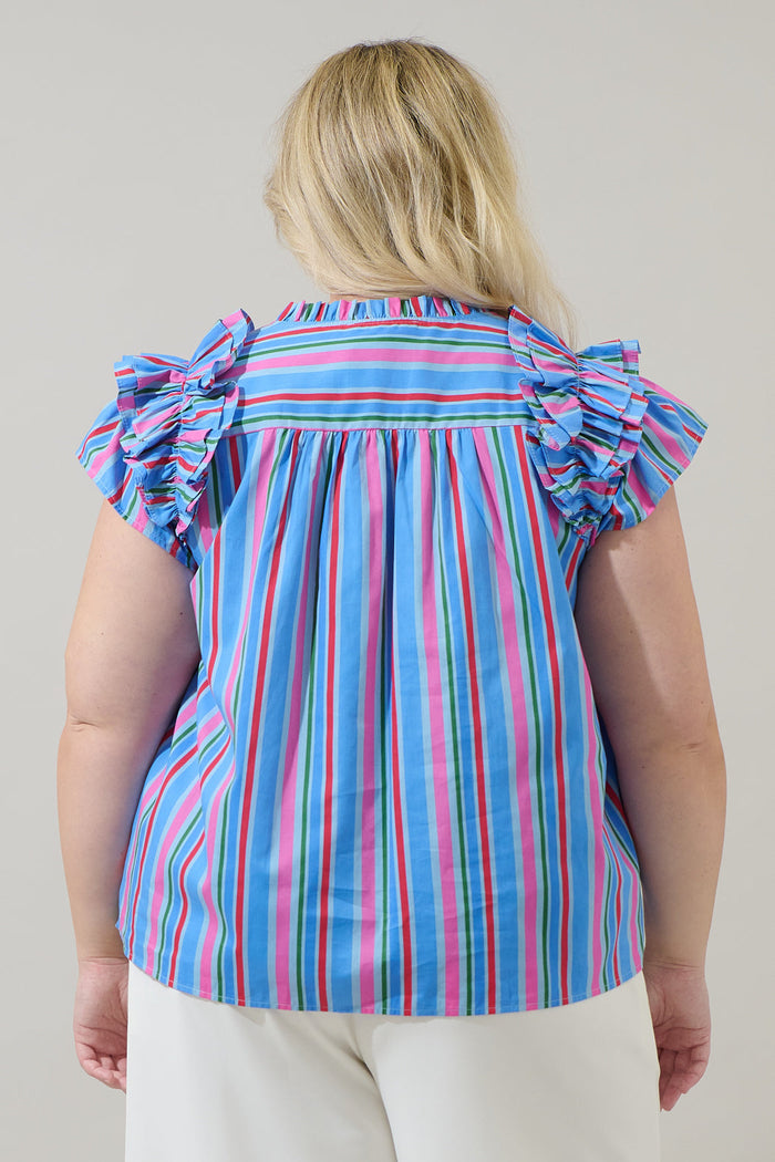 Jaimie Stripes Ramona Ruffle Split Neck Top Curve