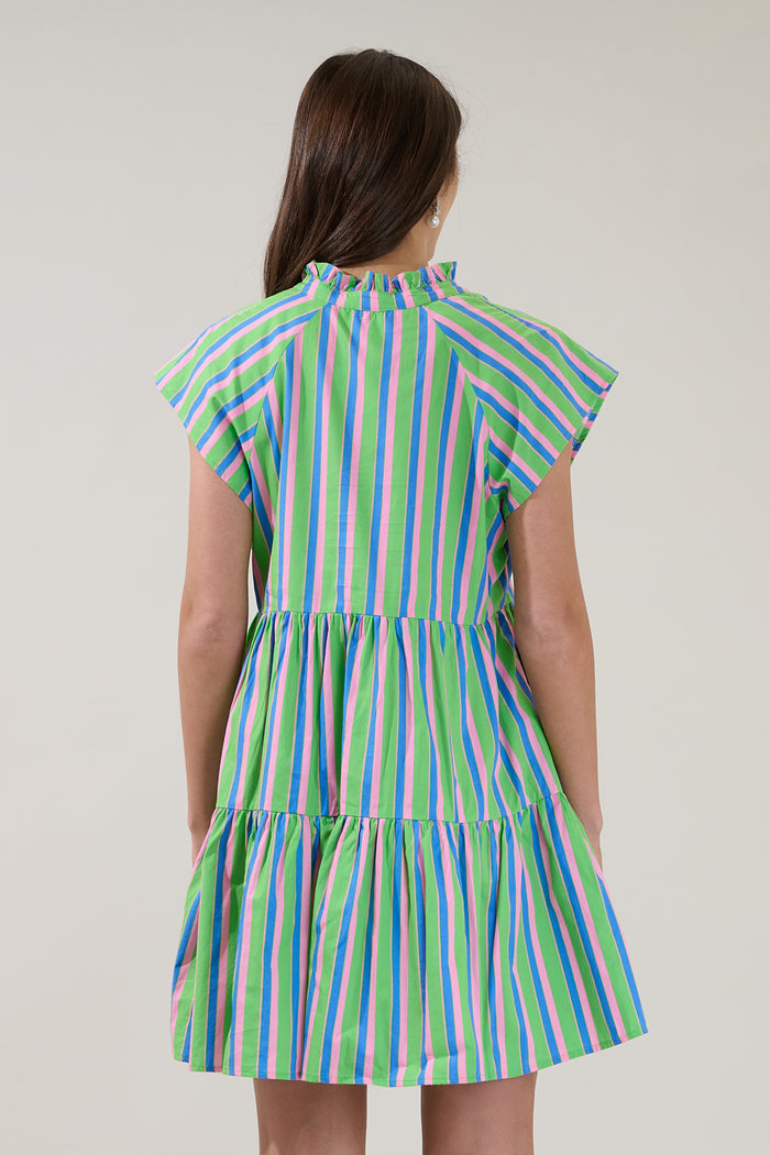 Janelly Poplin Tiered Mini Dress Stripe