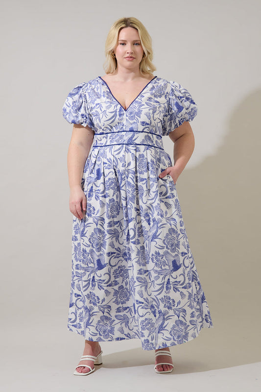 Jaylene Pleated Maxi Dress Virda Floral Curve