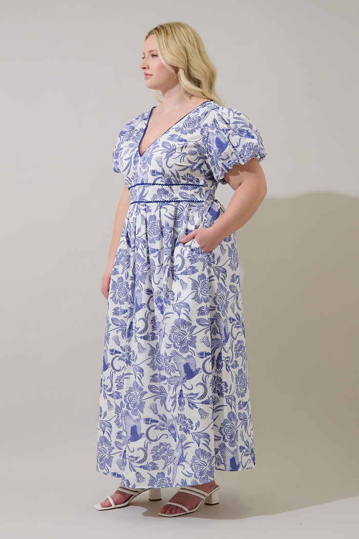 Jaylene Pleated Maxi Dress Virda Floral Curve