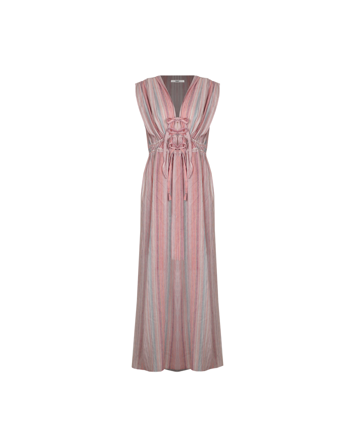 JEWEL TIE DRESS MULTI STRIPE