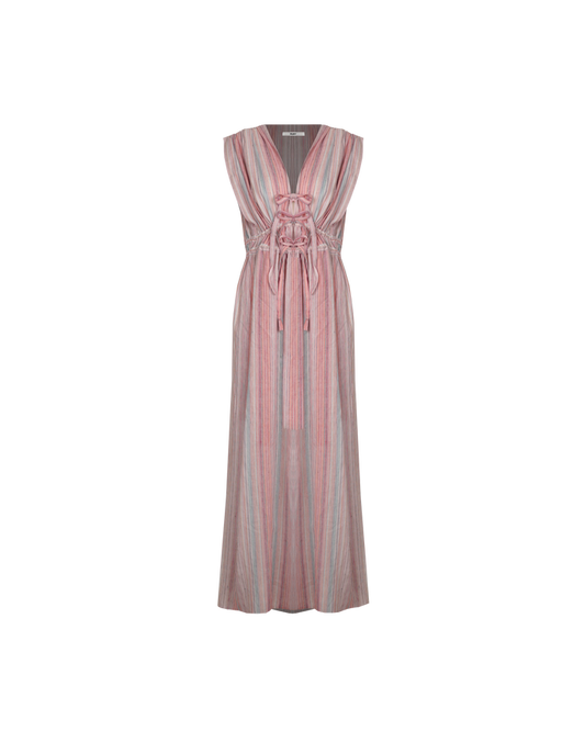 JEWEL TIE DRESS MULTI STRIPE