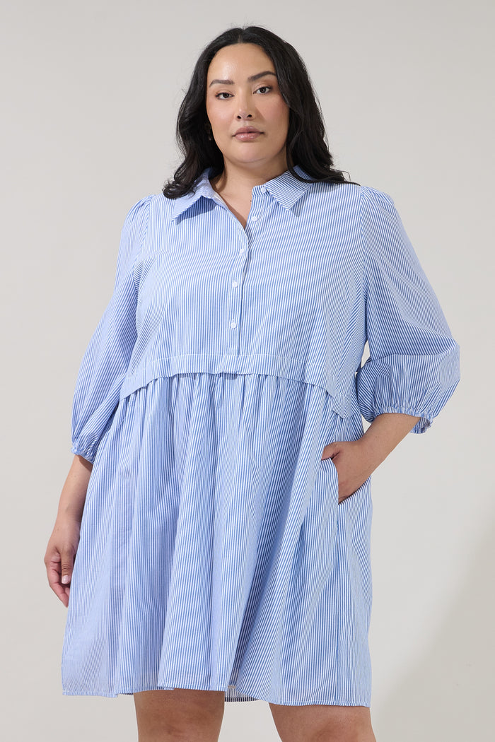 Jurane Long Sleeve Mini Dress Stripe Curve