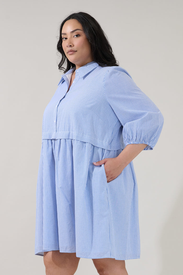 Jurane Long Sleeve Mini Dress Stripe Curve