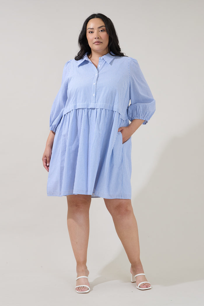 Jurane Long Sleeve Mini Dress Stripe Curve