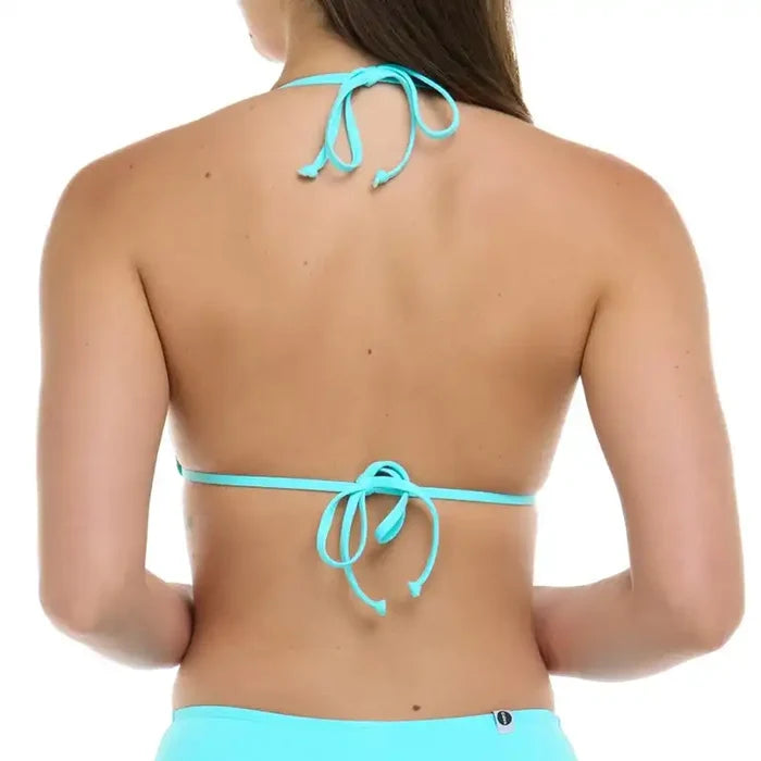 Turquoise bikini top with tie-back design