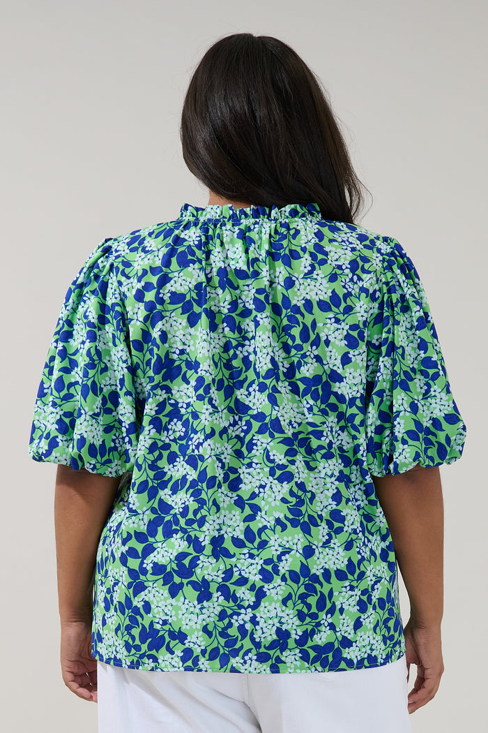 Kelley Bubble Sleeve Blouse Floral Curve