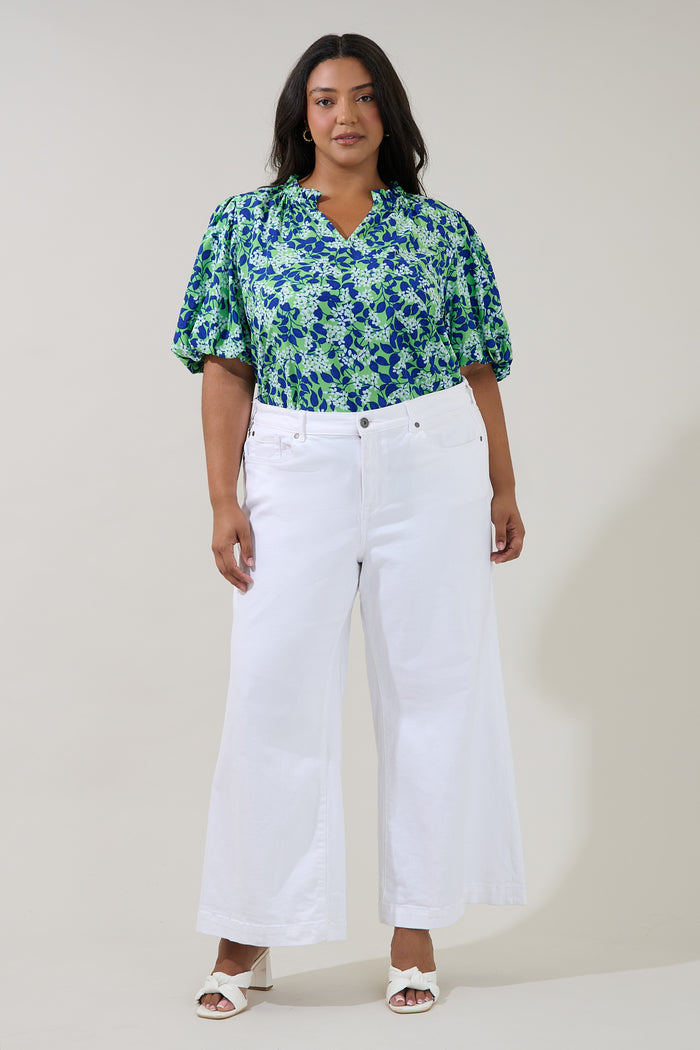 Kelley Bubble Sleeve Blouse Floral Curve