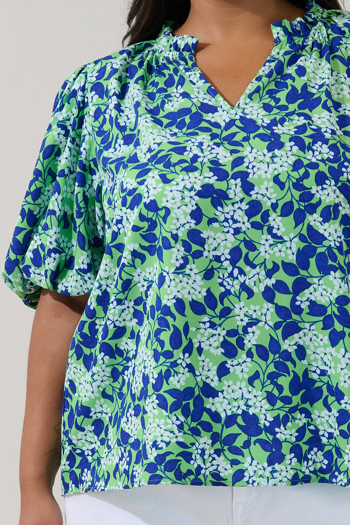 Kelley Bubble Sleeve Blouse Floral Curve