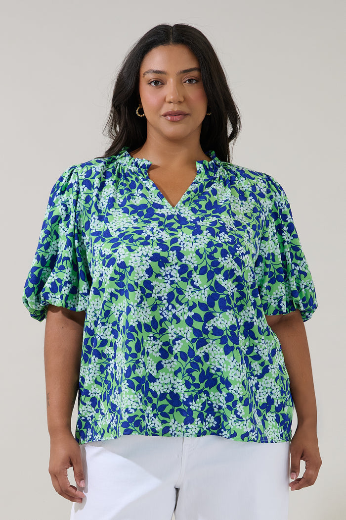 Kelley Bubble Sleeve Blouse Floral Curve