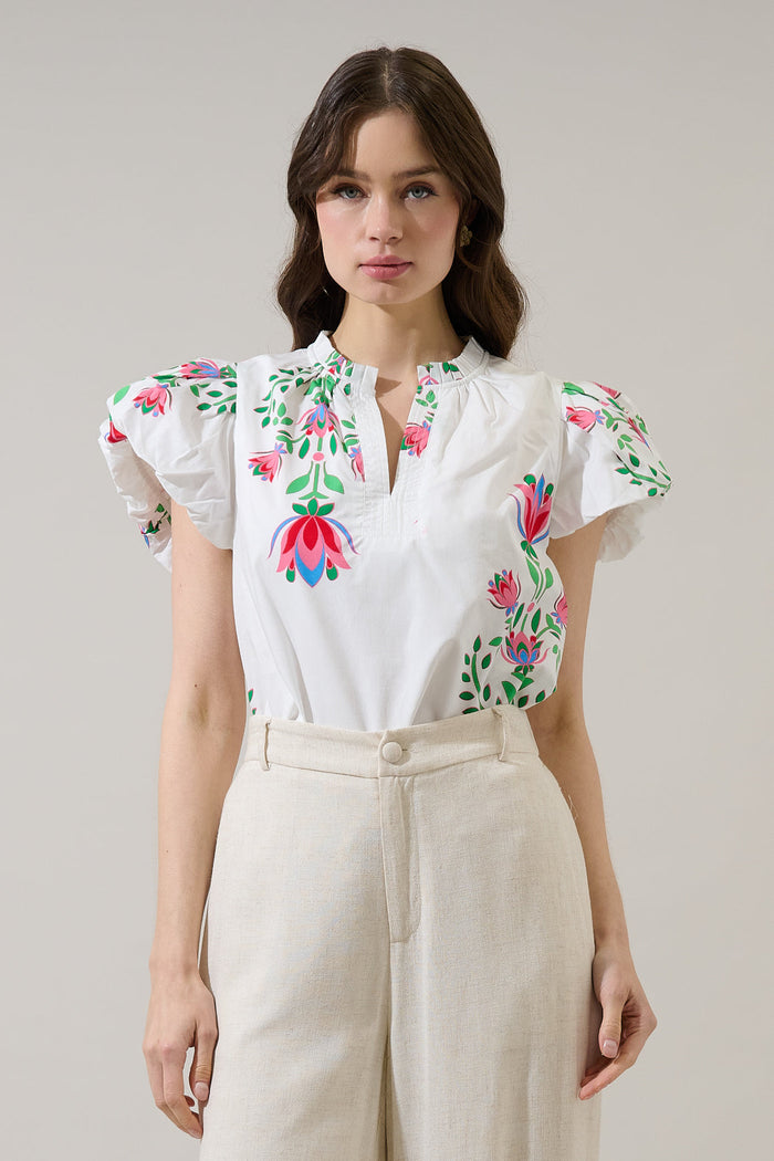 Keni Split Neck Top Saury Floral