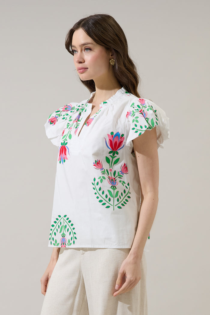 Keni Split Neck Top Saury Floral