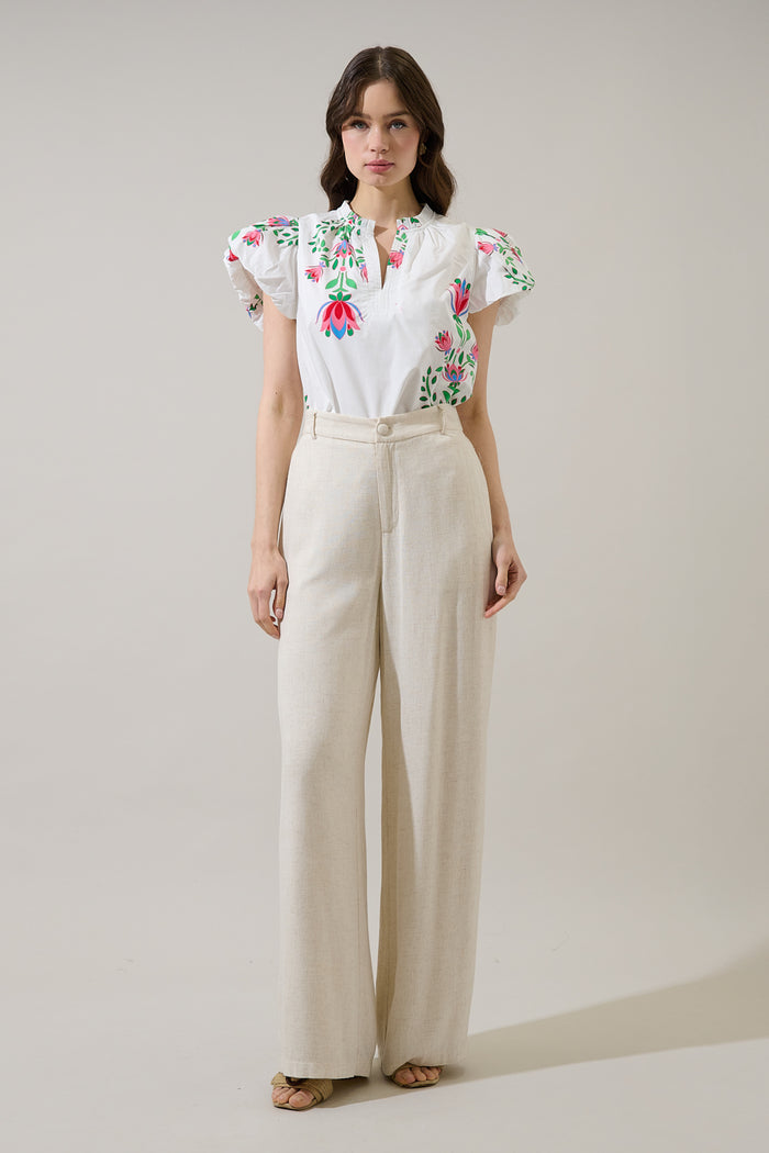 Keni Split Neck Top Saury Floral