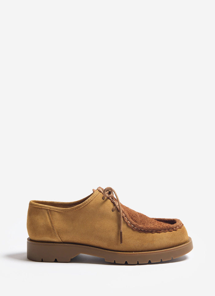 The Kleman Padror VV2 shoe in cognac leather from Percival, a moccasin-style shoe with a chunky sole, on a white background.