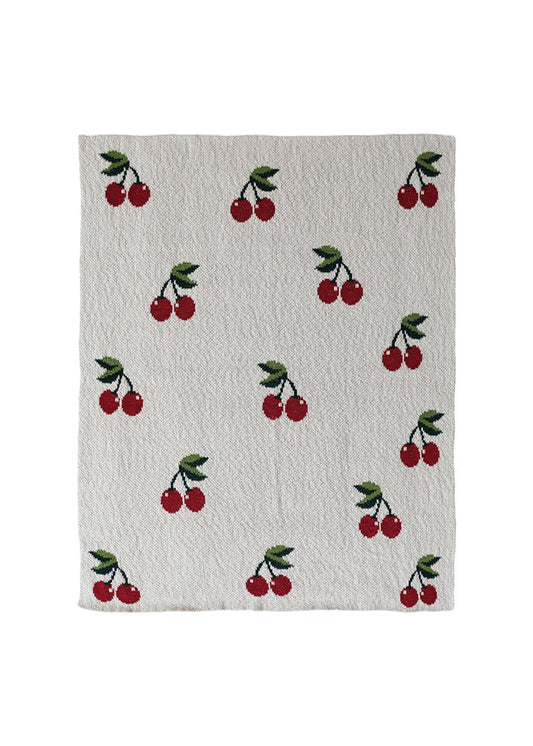 Knit Baby Blanket - Cherries