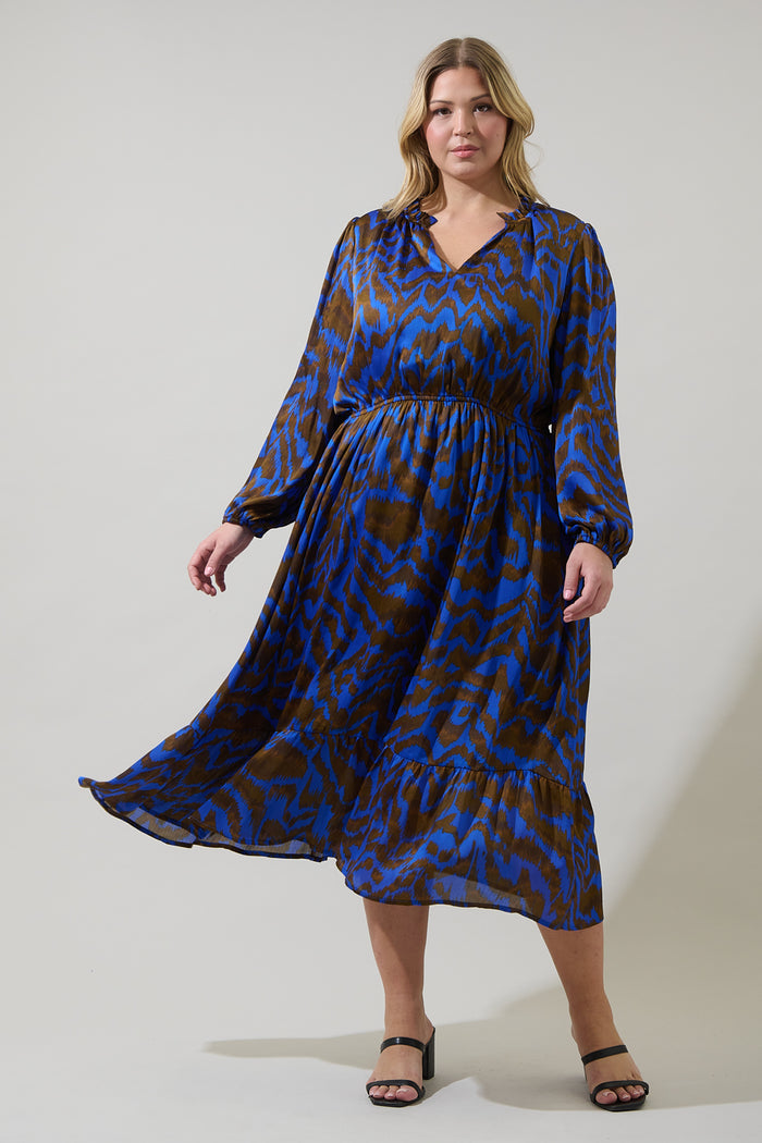 Krista Abstract Fabiola Split Neck Midi Dress Curve