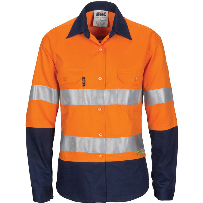 Ladies Hi Vis 3 Way Cool-breeze Cotton Shirt With Gusset Sleeve, 3m R/Tape - Long Sleeve 3749