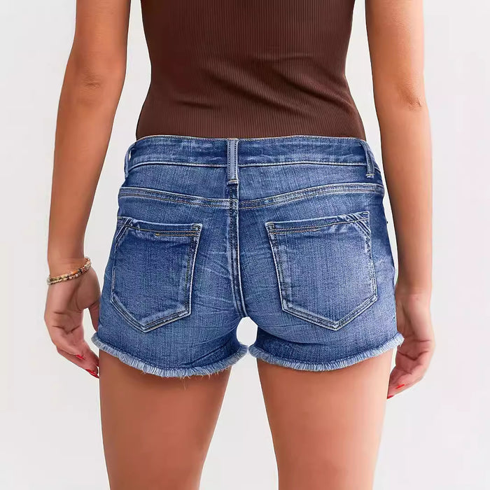 Ladies Ripped Denim Button Shorts – Street Style