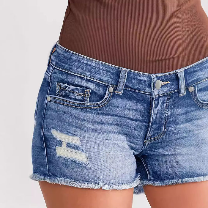 Ladies Ripped Denim Button Shorts – Street Style