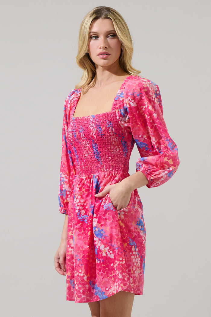 Leah Abstract Niko Smocked Mini Dress