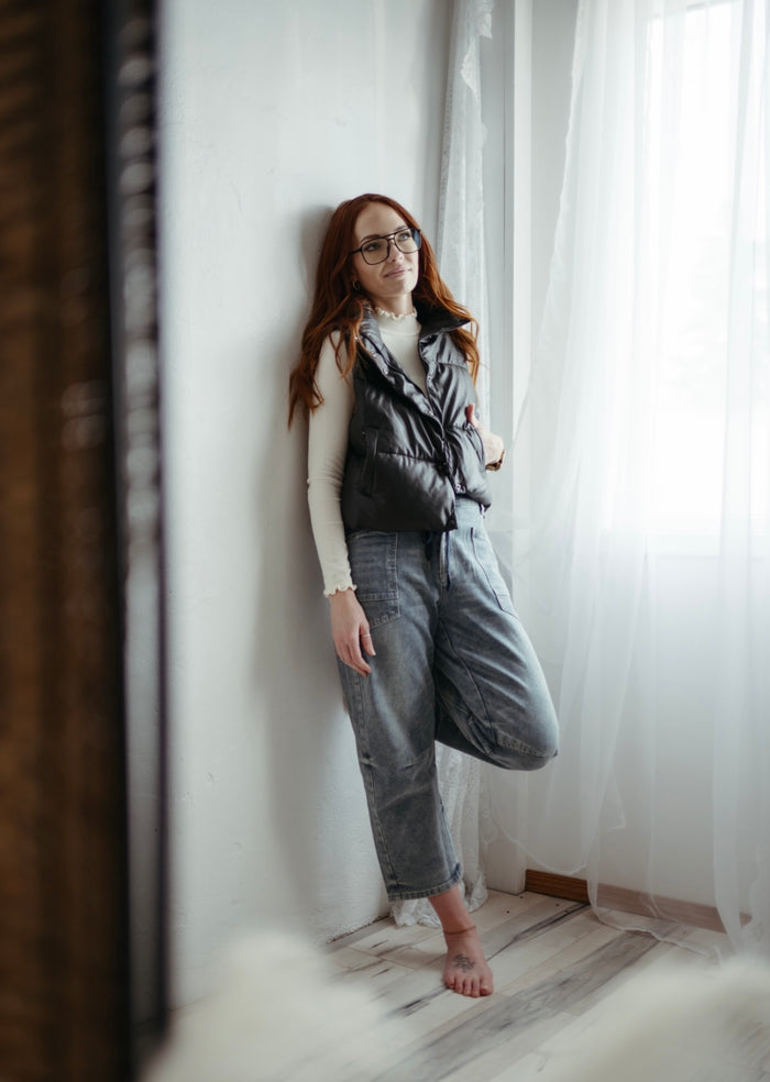 Leather puffer vest