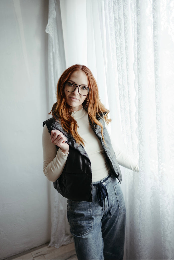 Leather puffer vest