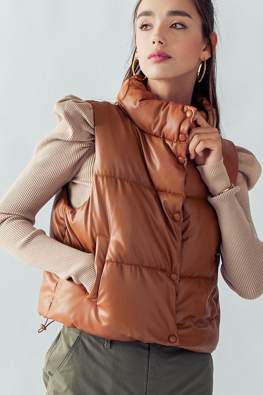 Leather puffer vest