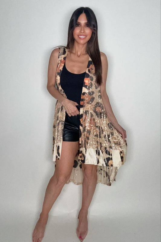 Style the Leopard Print Sequin Vest exclusively at Born To Glam