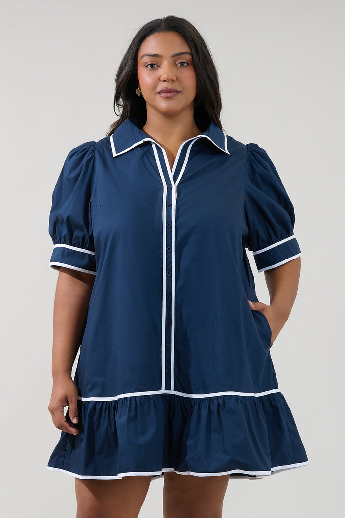 Levy Piped Button Down Shift Dress Curve
