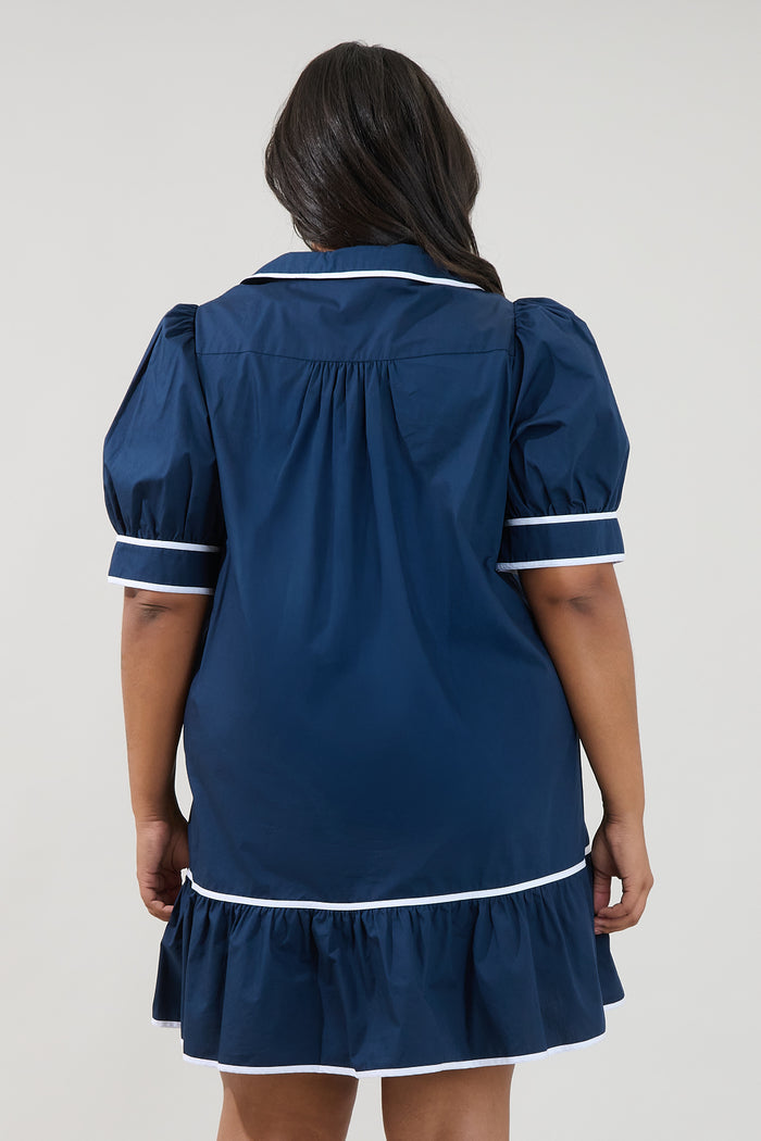Levy Piped Button Down Shift Dress Curve