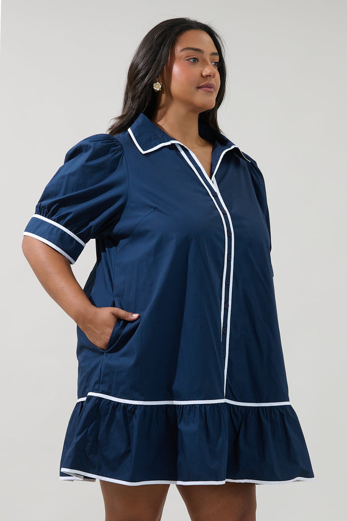 Levy Piped Button Down Shift Dress Curve