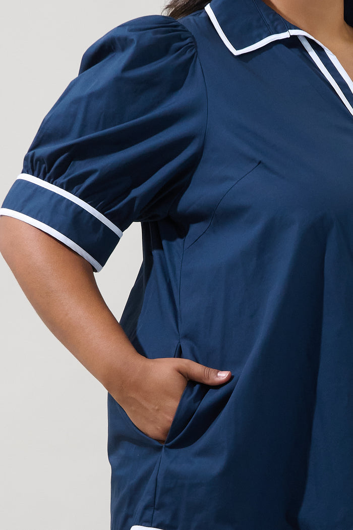 Levy Piped Button Down Shift Dress Curve