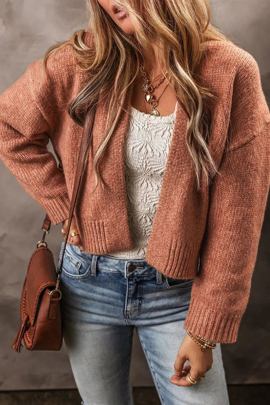 Shop Light French Beige Drop Shoulder Open Front Cropped Cardigan at eAura
